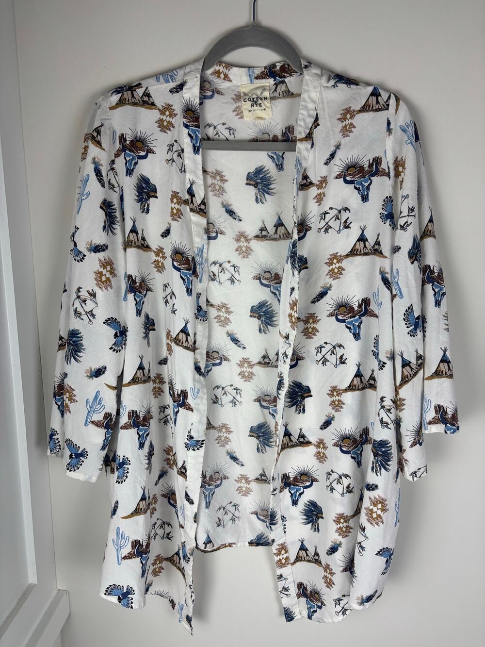 Cotton & Rye Outfitters XL Western Kimono Cardigan Cow Skull Southwestern Boho